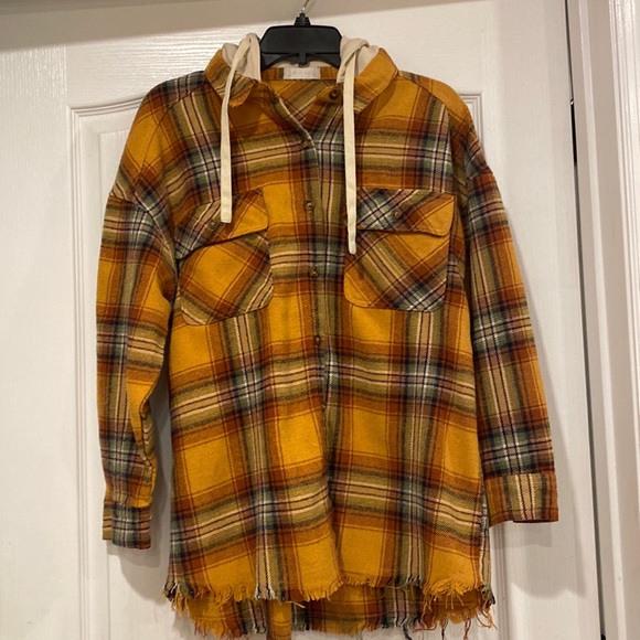 Altar'd State Jackets & Blazers - Womens Altar’d State Hooded Jacket Yellow/Plaid Size Small (Like NEW condition!)